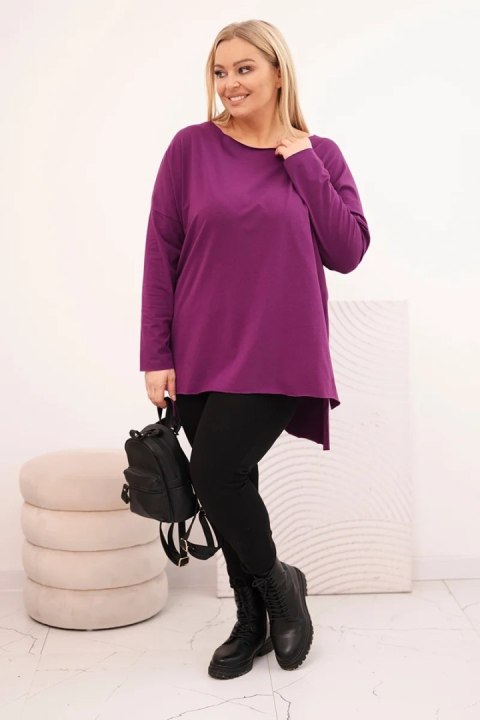 Bluzka damska Plus Size asymetryczna z długim rękawem ciemno fioletowa