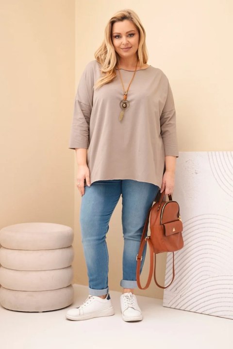 Bluzka damska bawełniana Plus Size asymetryczna z naszyjnikiem fango