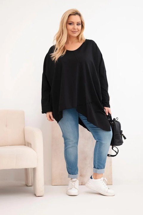 Bluzka damska bawełniana Plus Size z asymetrycznym dołem i dekoltem V czarna