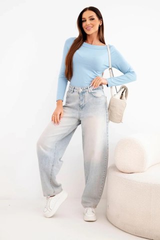 Damska bluzka wiskozowa z szerokim dekoltem i długim rękawem niebieska