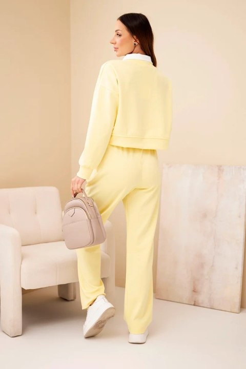 Komplet damski masełko bluza z kołnierzykiem i proste spodnie żółty