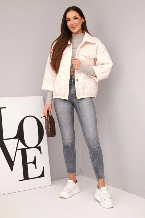 Kurtka damska wiosenna pikowana z kwiatowym wzorem beżowa