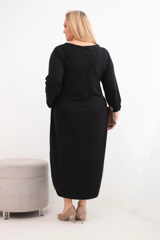 Sukienka damska Plus Size bawełniana z długim rękawem i marszczeniem w talii czarna