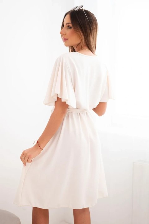 Sukienka z przekładanym dekoltem jasno beżowa