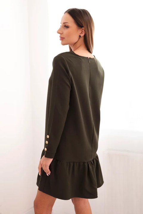 Sukienka z falbaną khaki