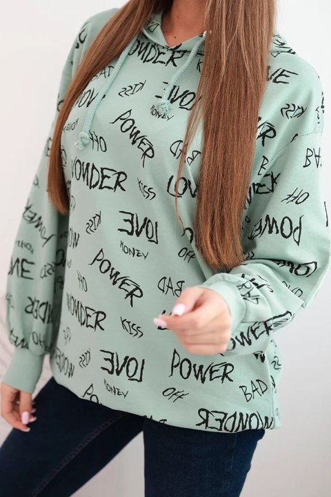 Bluza z napisami ciemno miętowa