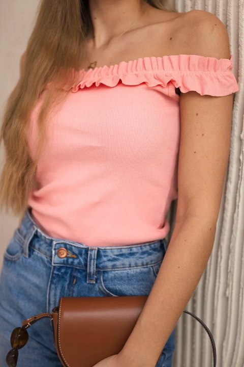 Bluzka hiszpanka z falbankami morelowa