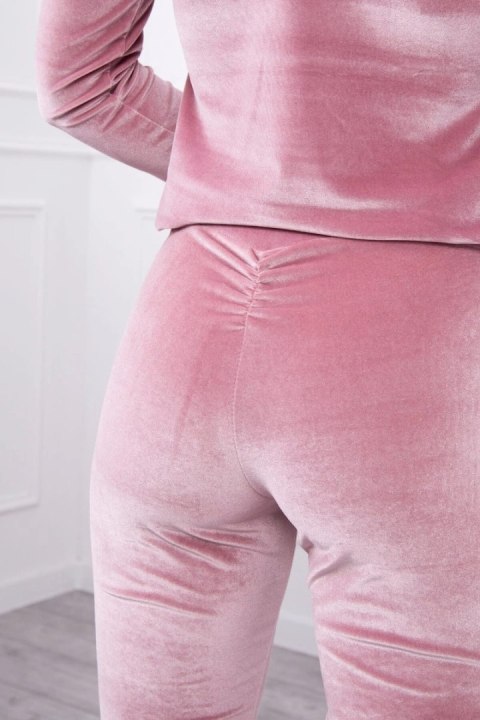 Komplet welurowy z marszczeniem z tyłu ciemny pudrowy róż