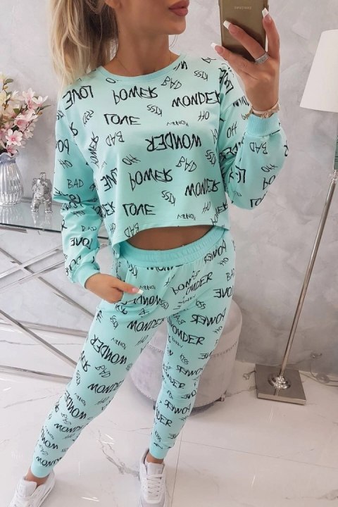 Komplet z napisami miętowa