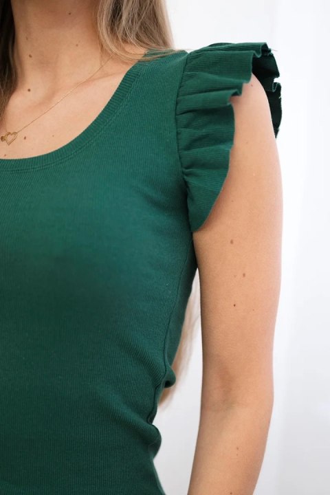 Sukienka z falbanką przy rękawie zielona