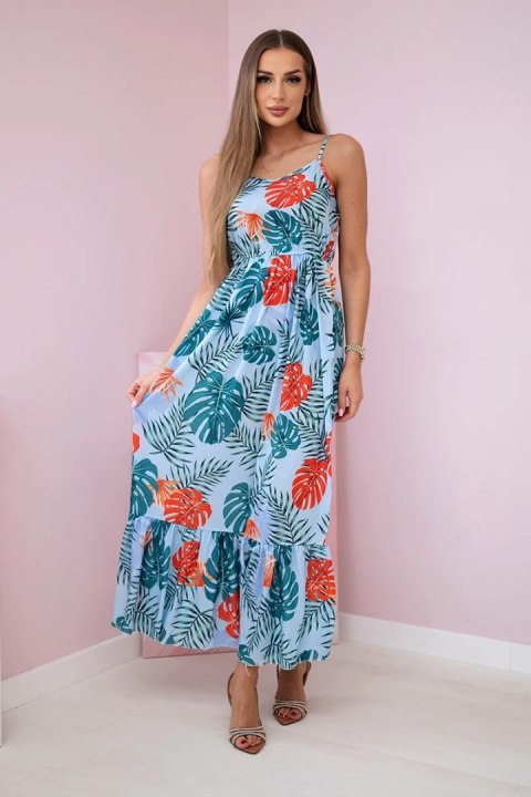 Sukienka z motywem liści błękitna