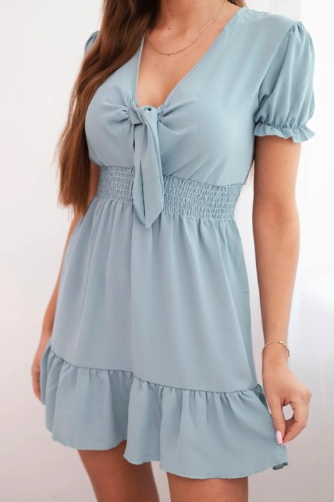 Sukienka z wiązanym dekoltem V morska