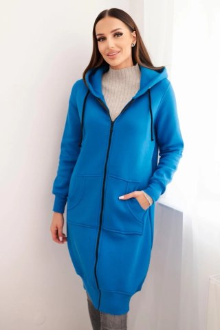 Bluza ocieplana długa z kapturem chabrowa