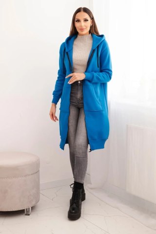 Bluza ocieplana długa z kapturem chabrowa