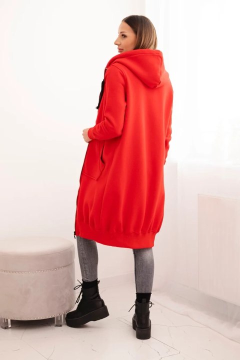 Bluza ocieplana długa z kapturem czerwona