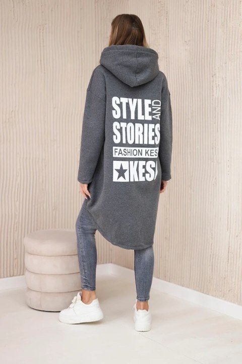 Bluza ocieplana z długim tyłem i kapturem grafitowa
