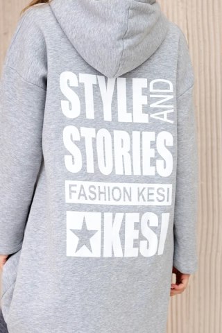 Bluza ocieplana z długim tyłem i kapturem szara