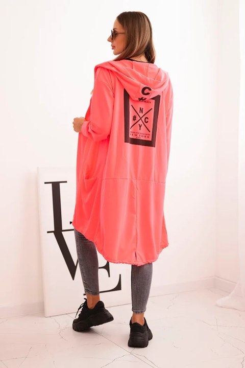 Narzutka z kapturem oversize różowy neon