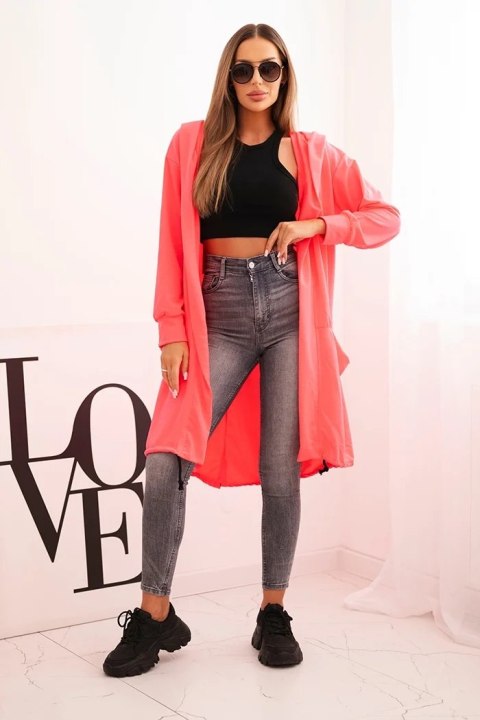 Narzutka z kapturem oversize różowy neon