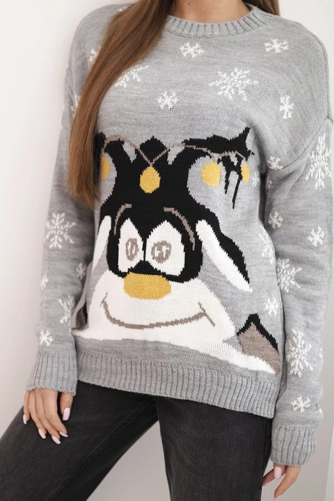 Sweter świąteczny z reniferem szary