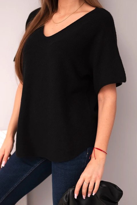 Bluzka damska sweterkowa z krótkim rękawem i dekoltem w serek czarna