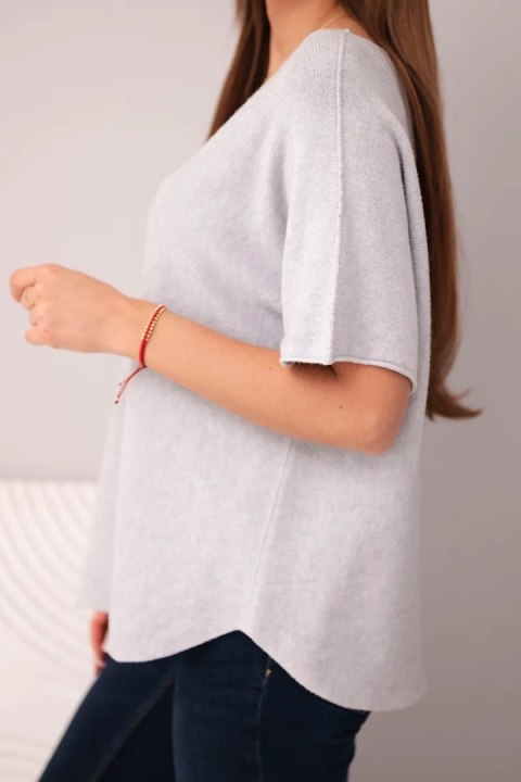 Bluzka damska sweterkowa z krótkim rękawem i dekoltem w serek szara