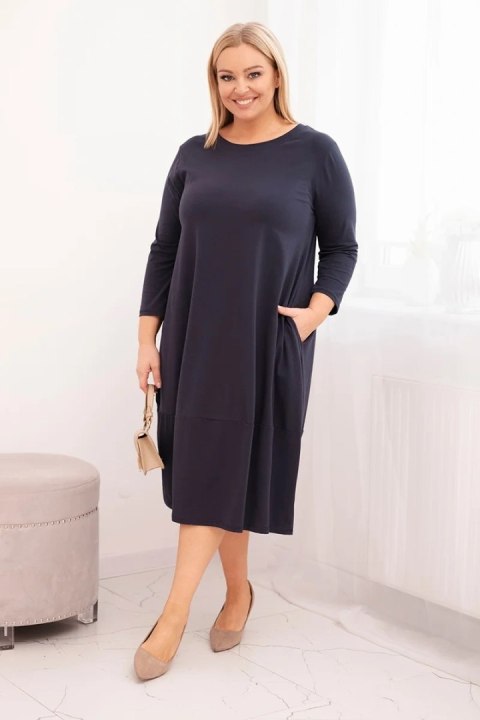Sukienka damska bawełniana Plus Size z podwijanym rękawem i kieszeniami granatowa