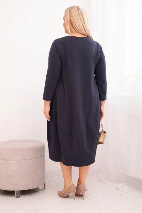 Sukienka damska bawełniana Plus Size z podwijanym rękawem i kieszeniami granatowa