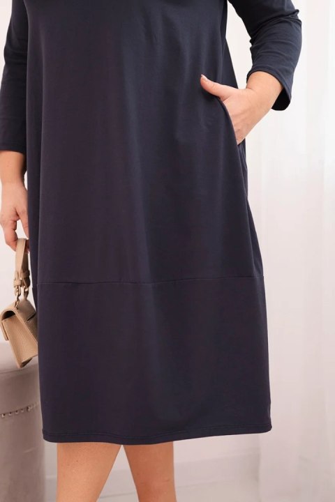 Sukienka damska bawełniana Plus Size z podwijanym rękawem i kieszeniami granatowa