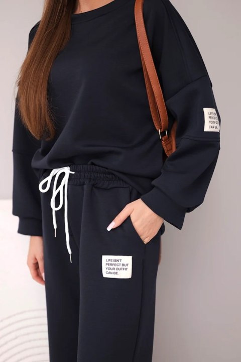 Komplet damski masełko bluza + spodnie granatowy