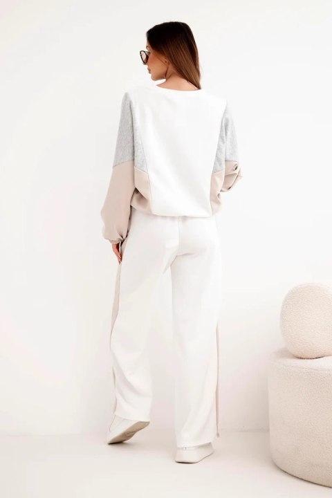 Komplet damski masełko z luźną bluzą i spodniami z szeroką nogawką beżowy