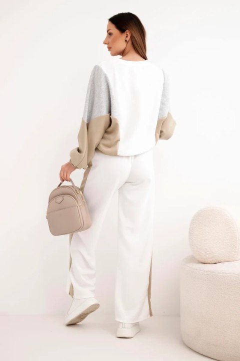 Komplet damski masełko z luźną bluzą i spodniami z szeroką nogawką camelowy