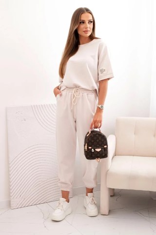 Komplet damski z wiskozy masełko z krótkim rękawem i spodniami beżowy