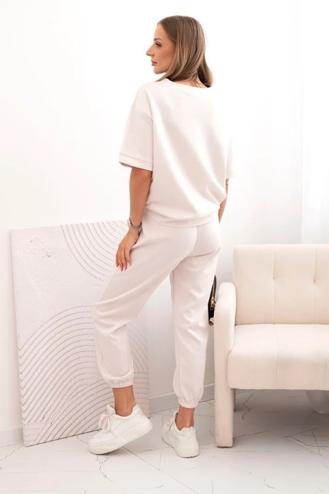 Komplet damski z wiskozy masełko z krótkim rękawem i spodniami beżowy