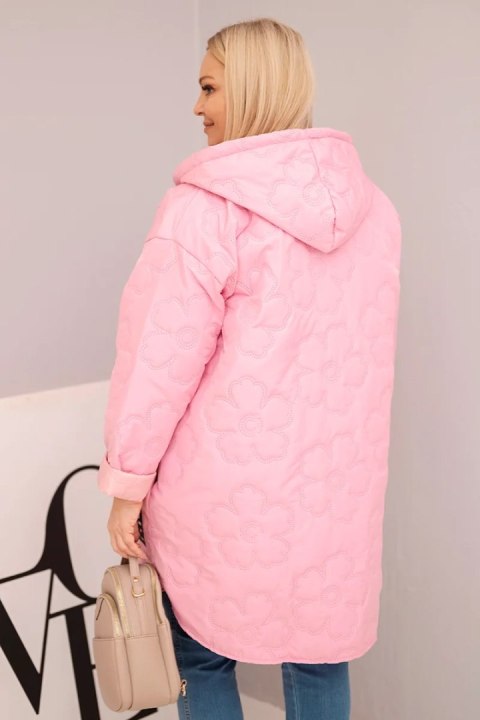 Kurtka damska Plus Size pikowana z kapturem i napisem HOPE cukierkowy róż