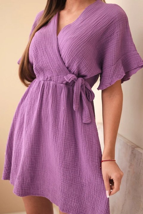 Sukienka muślinowa taliowana fioletowa