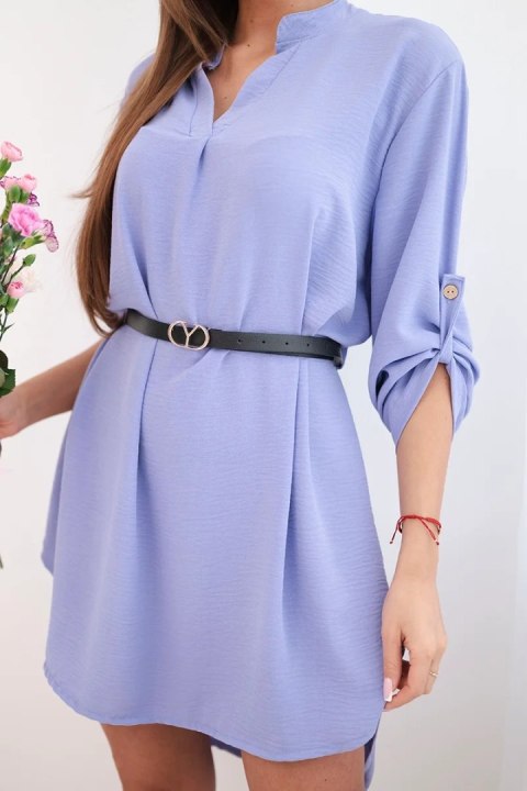 Sukienka z dłuższym tyłem i paskiem jasno fioletowa