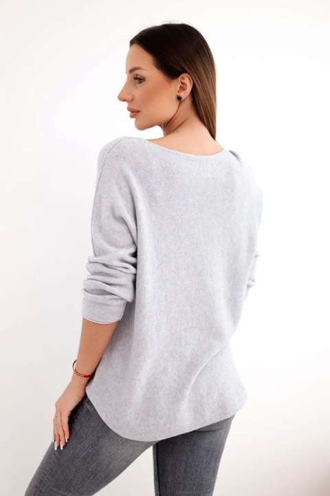 Sweter damski z wiskozy z długim rękawem i okrągłym dekoltem jasny szary