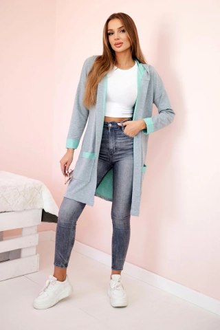 Narzutka dwukolorowa z kapturem miętowy+szary