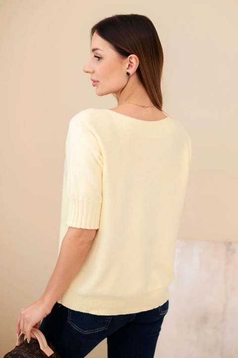 Sweter damski z wiskozy z krótkim rękawem żółty