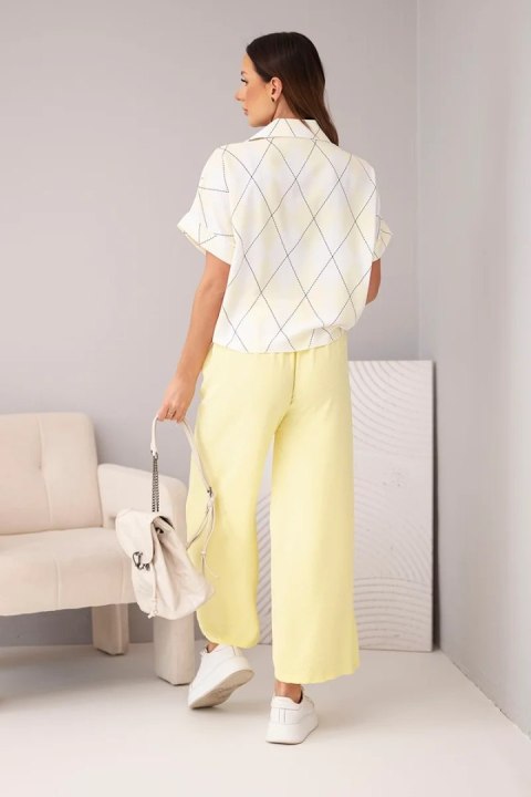 Komplet damski wiskozowy koszula z wiązaniem i spodnie z gumką żółty