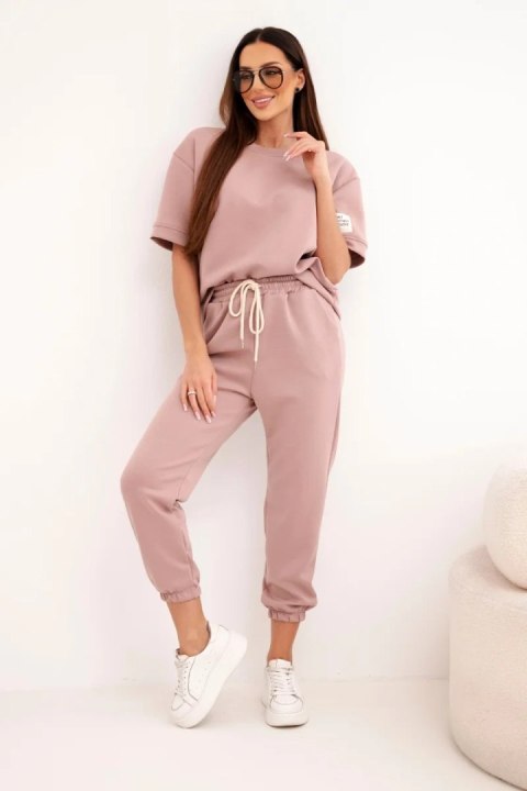 Komplet damski z wiskozy masełko z krótkim rękawem i spodniami ciemny różowy