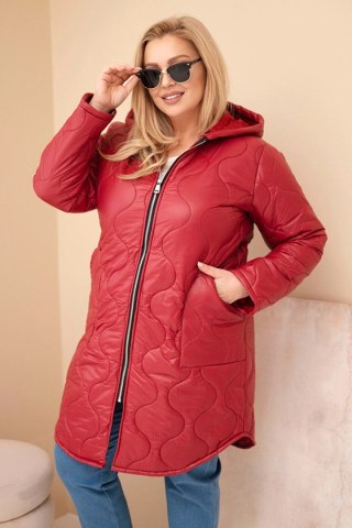 Kurtka damska Plus Size zimowa pikowana z kapturem bordowa