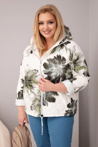 Kurtka damska wiosenna Plus Size z florystycznym wzorem khaki