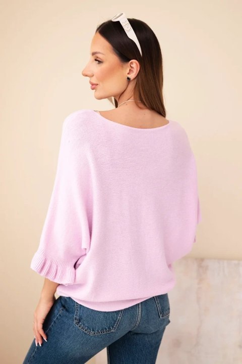 Sweter damski typu nietoperz z okrągłym dekoltem jasno fioletowy